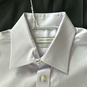 Light purple collared button down dress shirt.